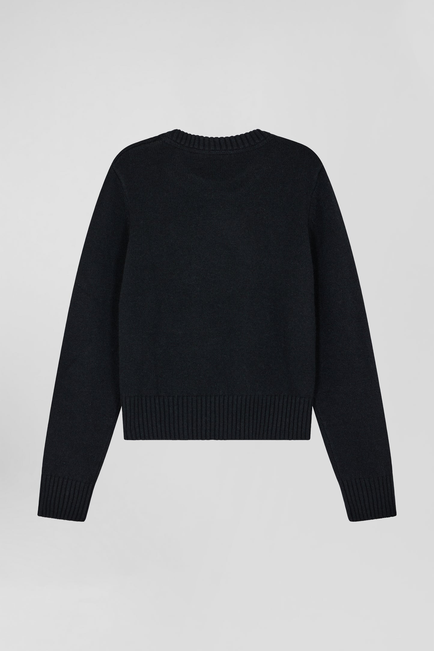 Black wool and cashmere round-neck sweater, regular fit