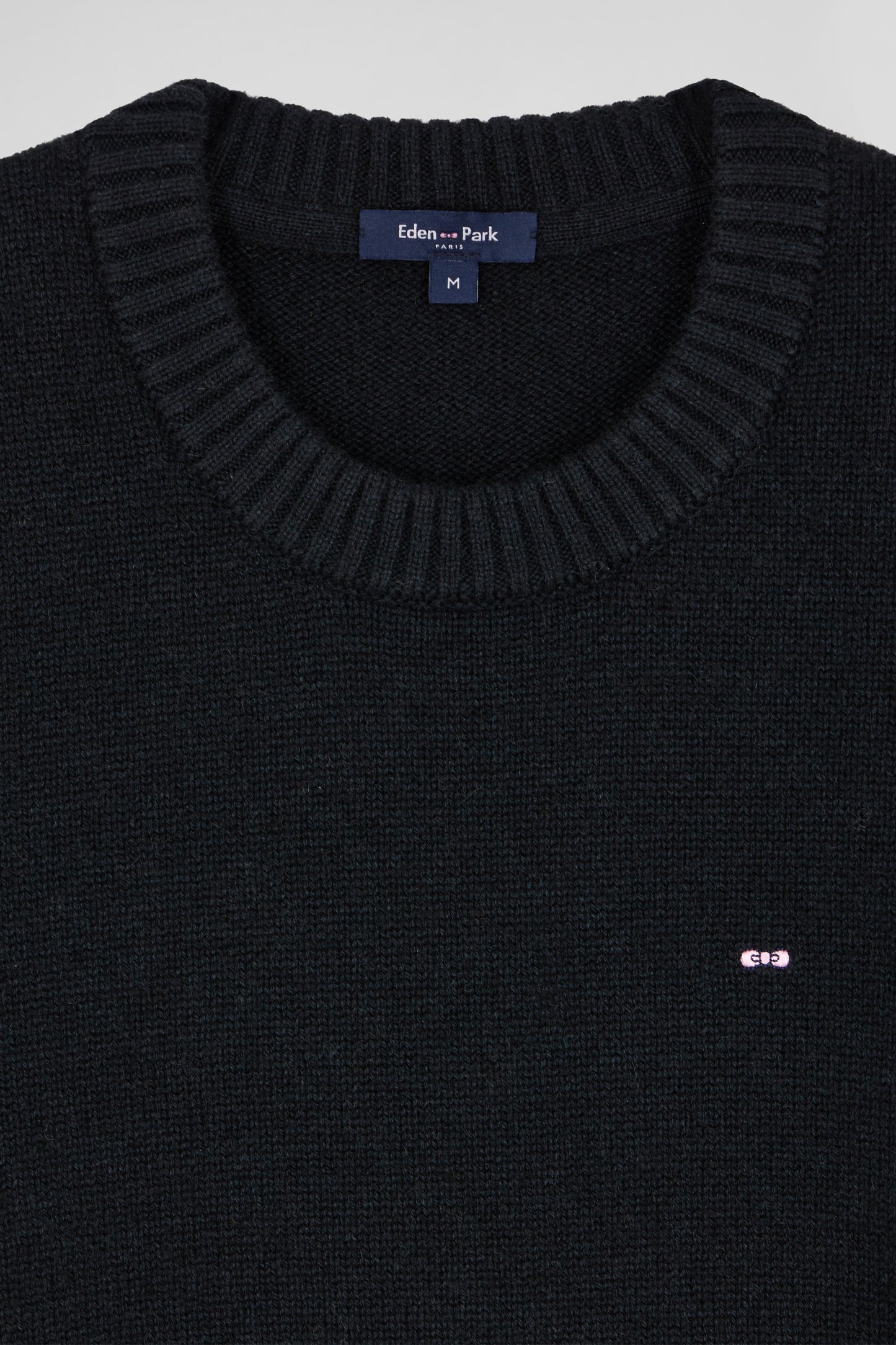 Black wool and cashmere round-neck sweater, regular fit
