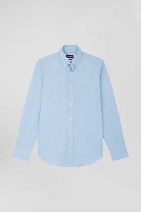 Regular plain sky blue cotton poplin shirt - Image 1