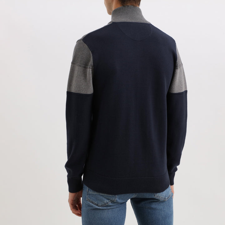 Cardigan zippé marine et gris en coton