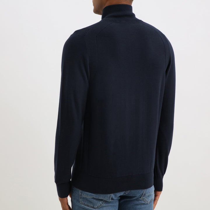 Cardigan zippé marine en coton points fantaisie