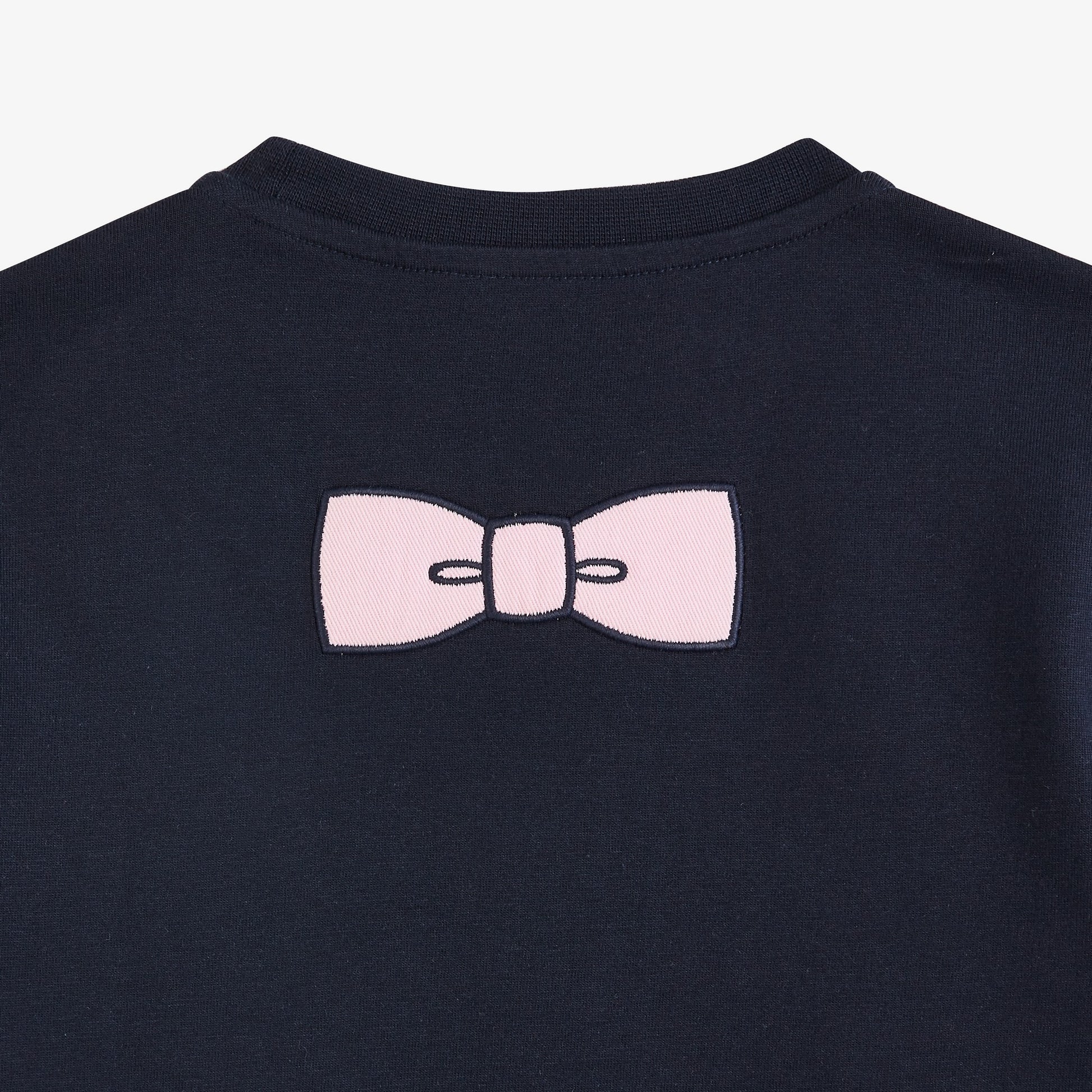 Navy blueT-shirt with embroidered bow tie on the back