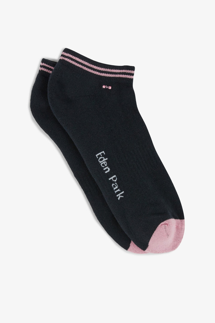 Navy low-cut socks in stretch cotton with pink edges