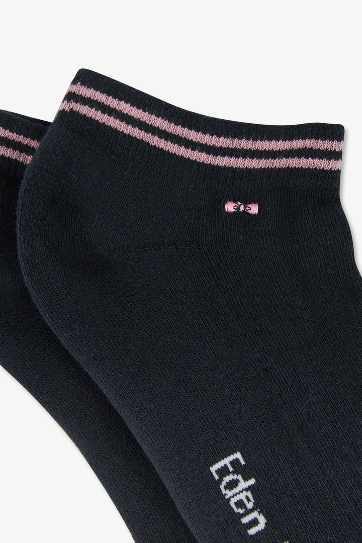 Navy low-cut socks in stretch cotton with pink edges alt view