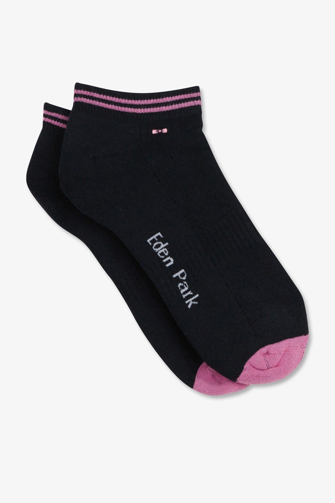 Navy low-cut socks in stretch cotton with fuchsia edges - Image 1