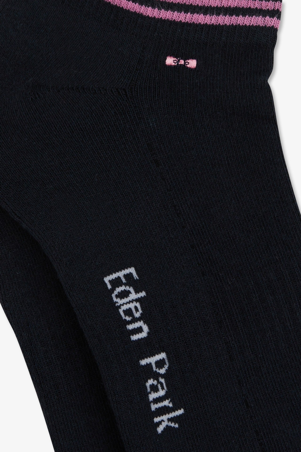 Navy low-cut socks in stretch cotton with fuchsia edges - Image 2