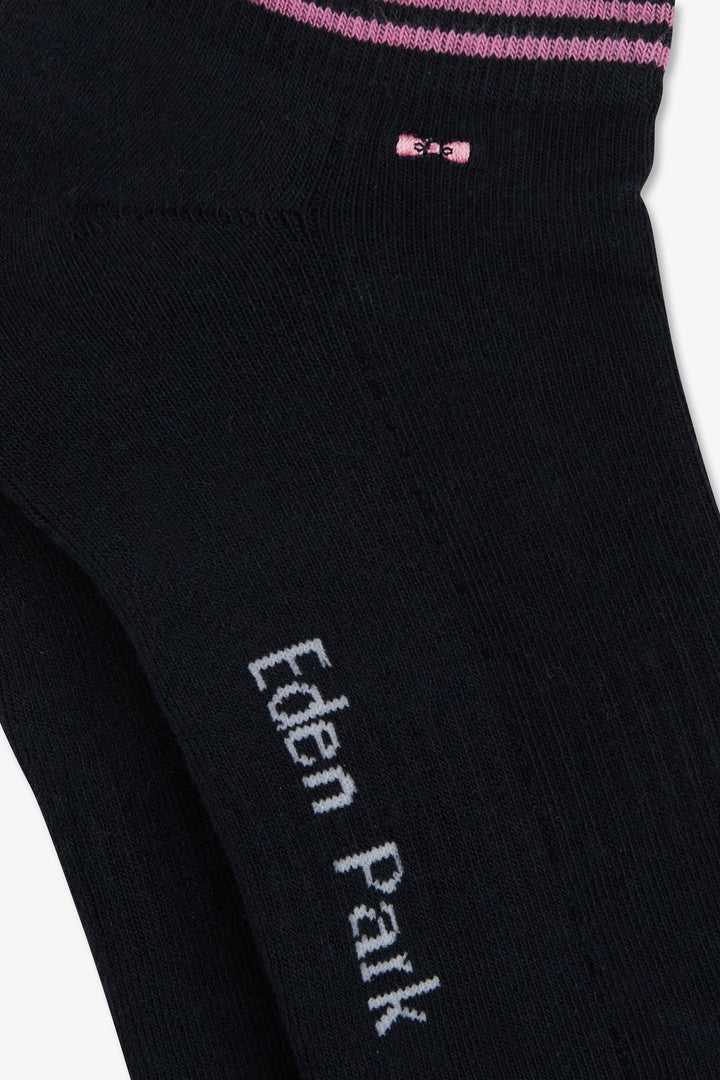 Navy low-cut socks in stretch cotton with fuchsia edges alt view