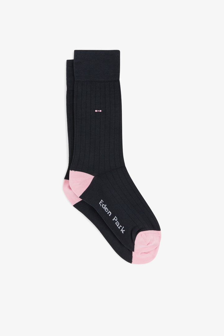 Navy ribbed socks in stretch cotton 