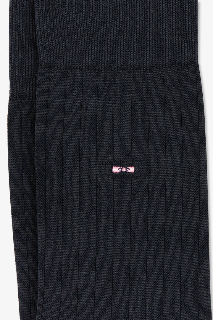 Navy ribbed socks in stretch cotton  alt view