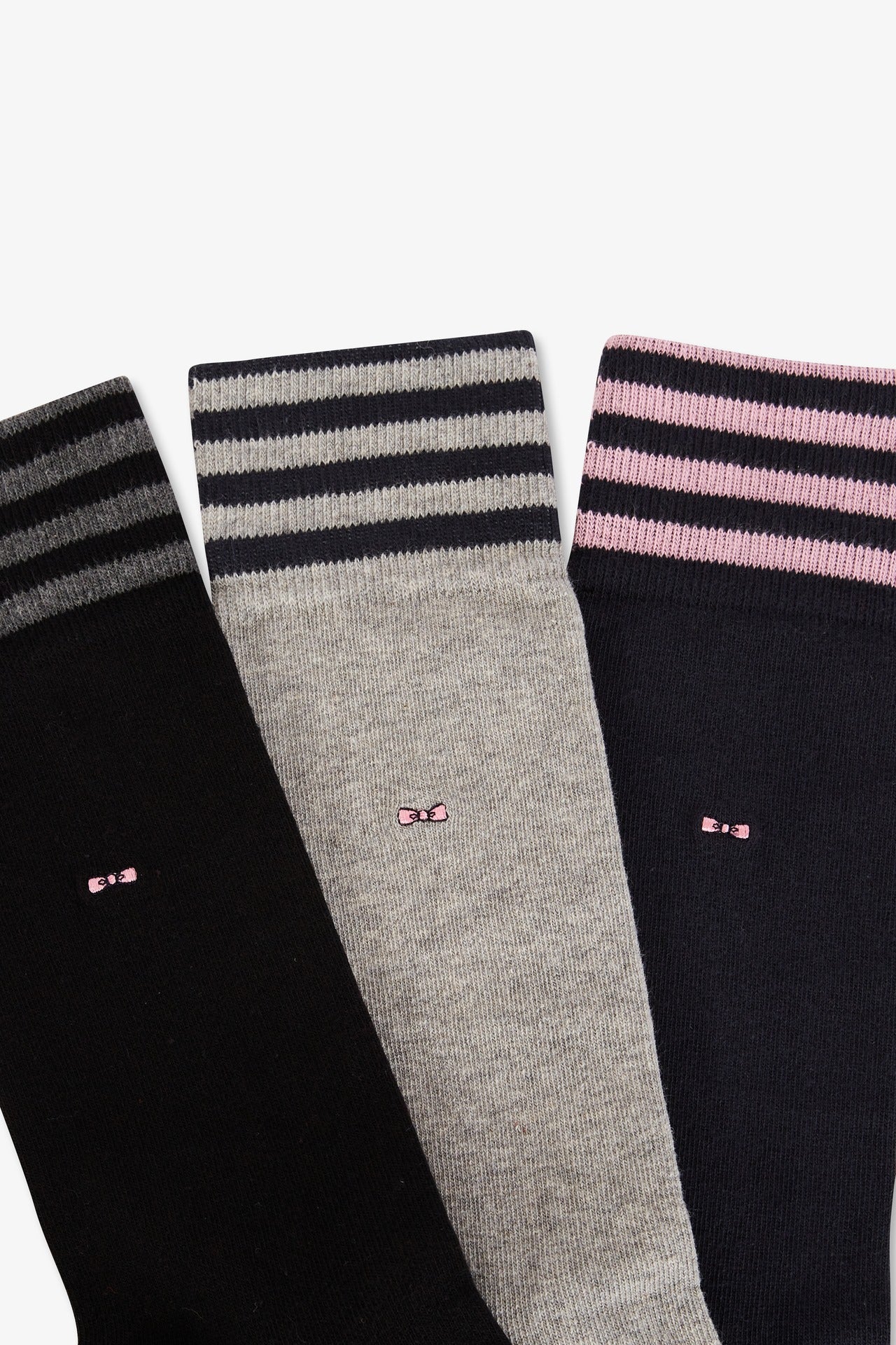 Lot de 3 paires de chaussettes à bords rayés en coton stretch - Image 2