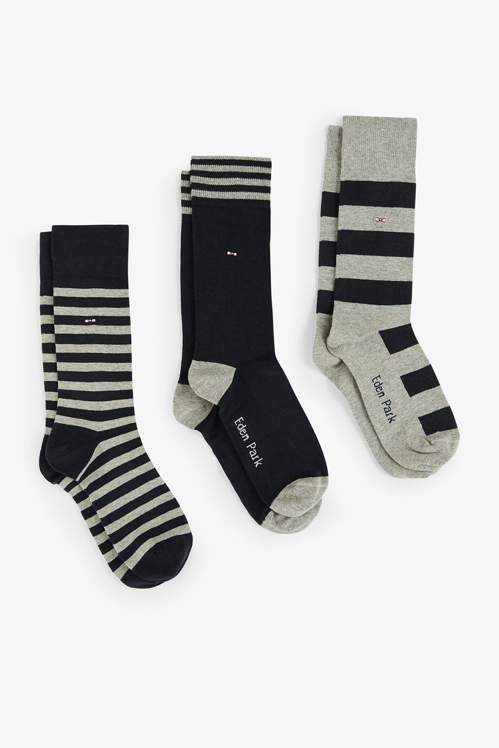 Set of 3 pairs of striped grey socks in stretch cotton