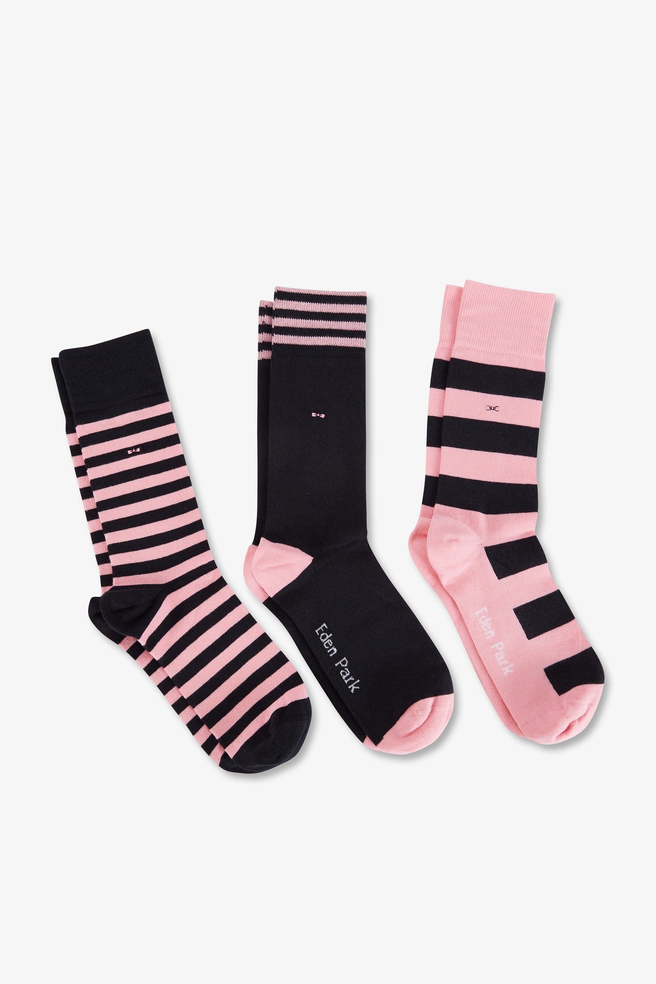 Lot de 3 paires de chaussettes cerclées rose en coton stretch - Image 1