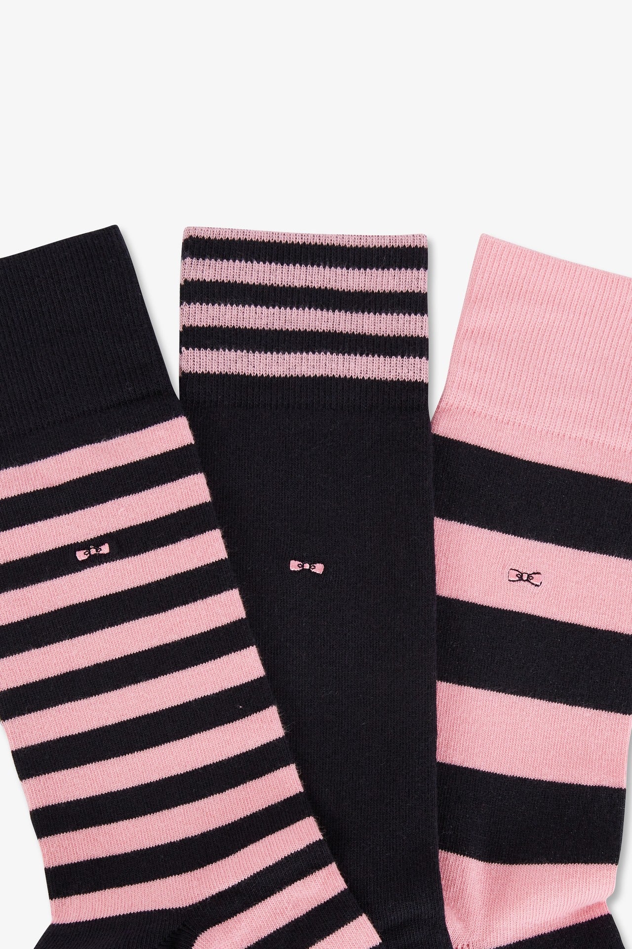 Lot de 3 paires de chaussettes cerclées rose en coton stretch - Image 2