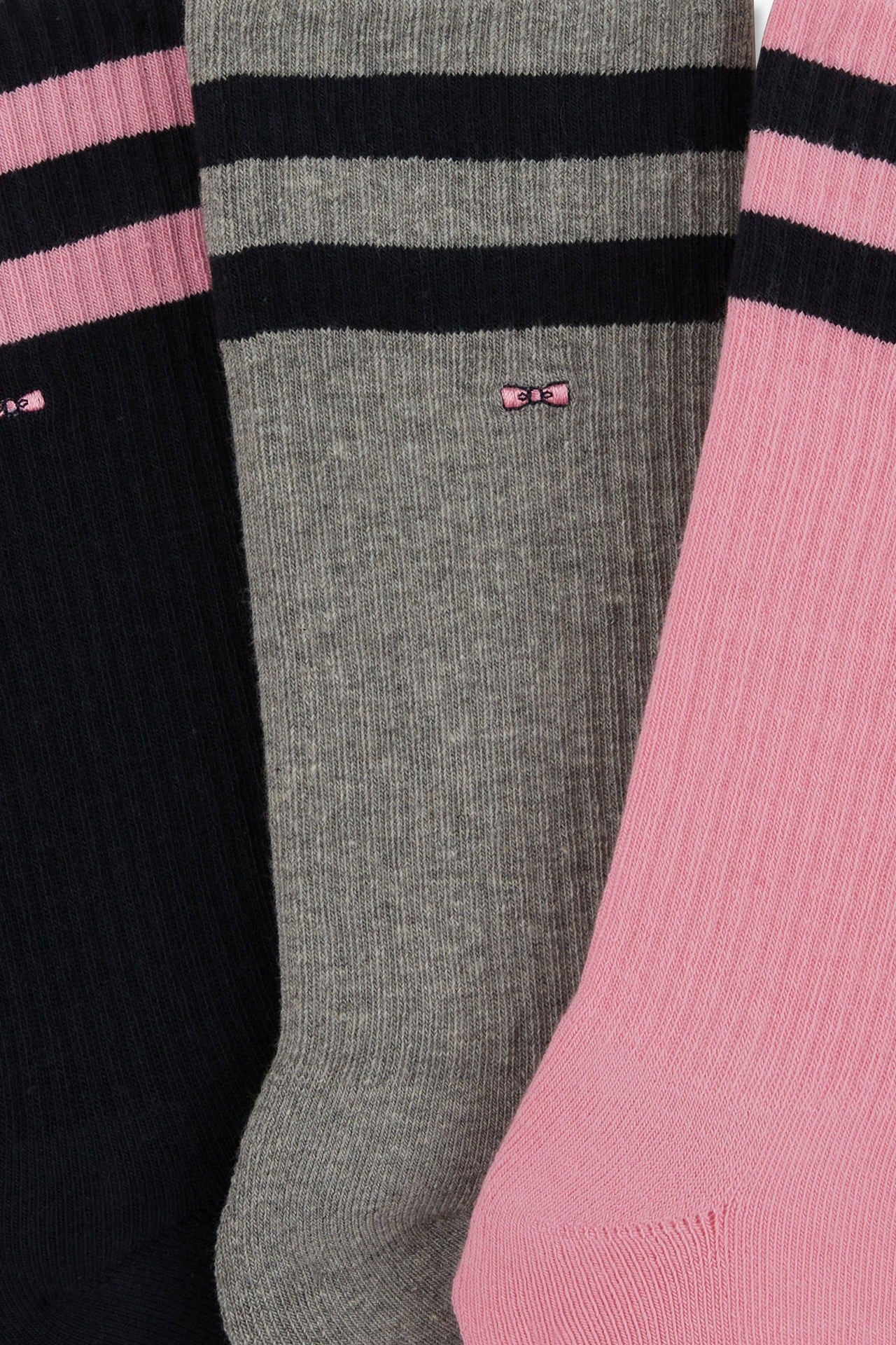 Lot de 3 paires de chaussettes roses à bords cerclés en coton stretch - Image 2