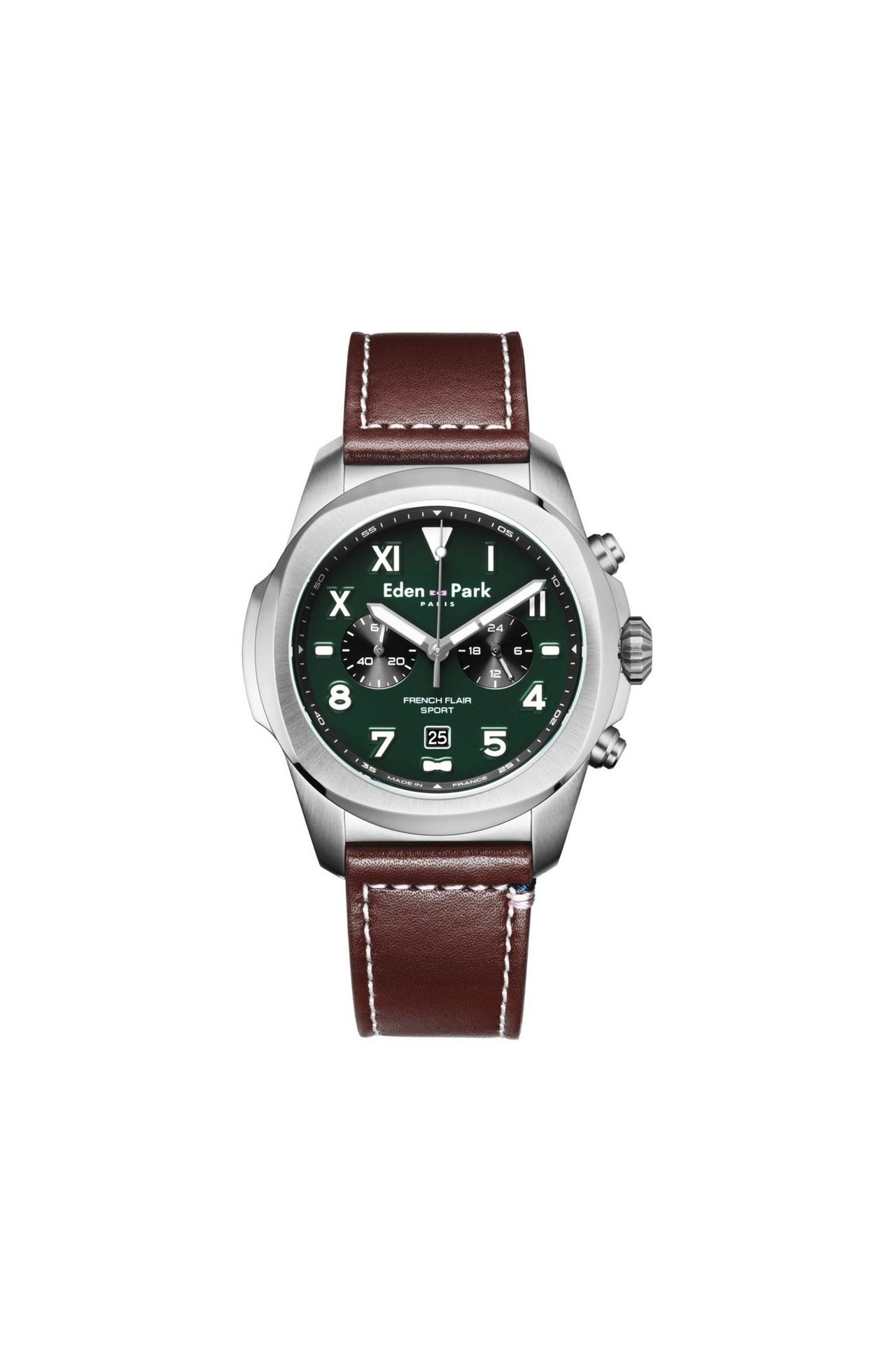 Quartz chronograph watch in green leather