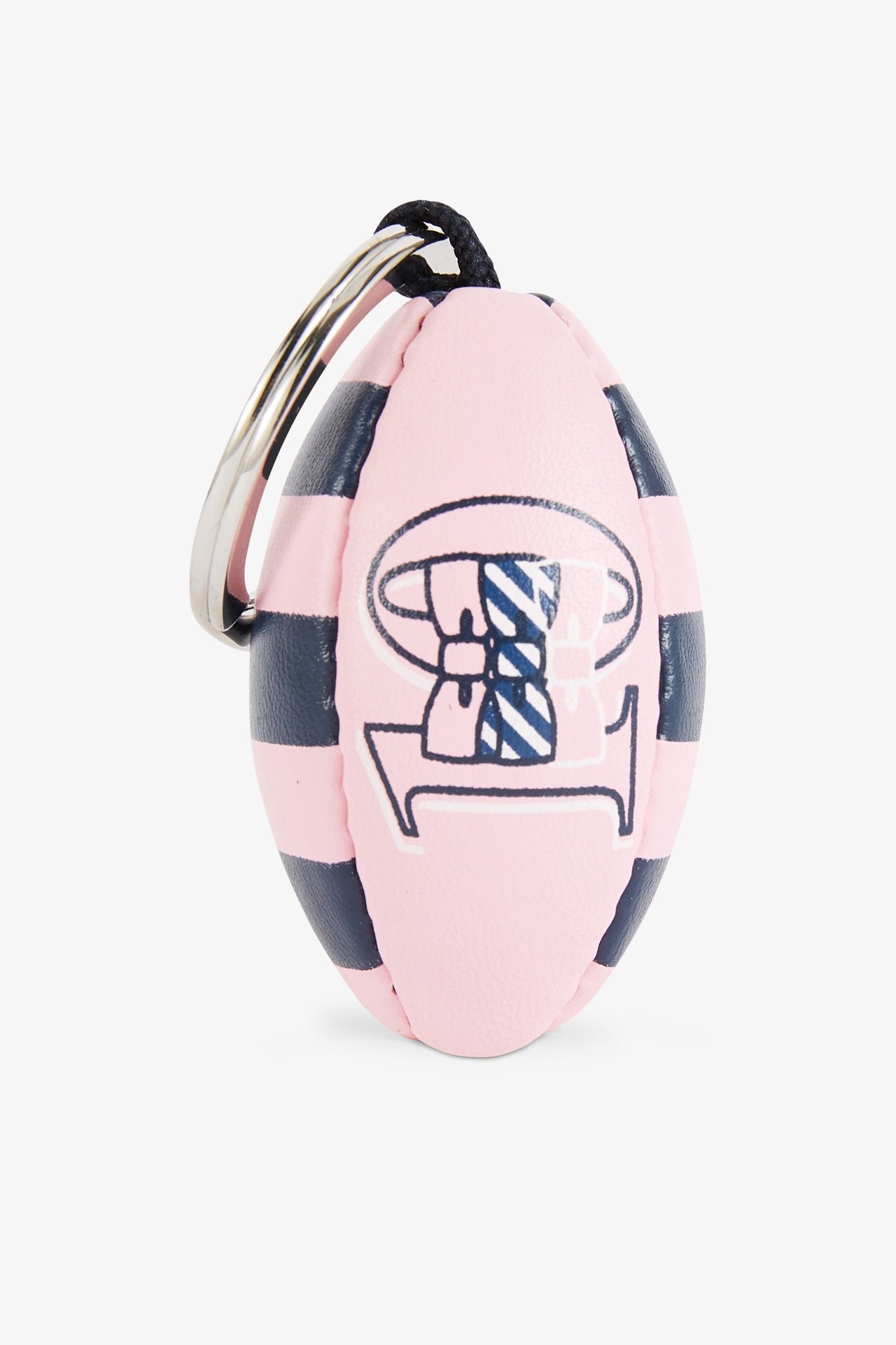 Porte-clés ballon de rugby rose cerclé et sérigraphié - Image 1