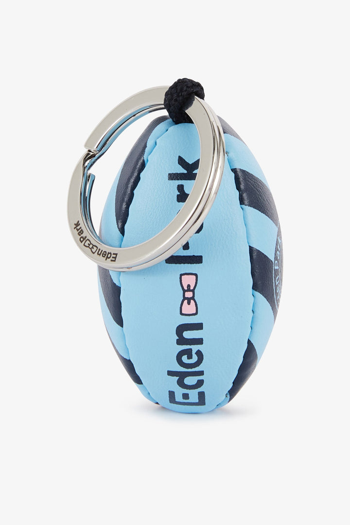 Porte-clés ballon de rugby bleu cerclé et sérigraphié alt view