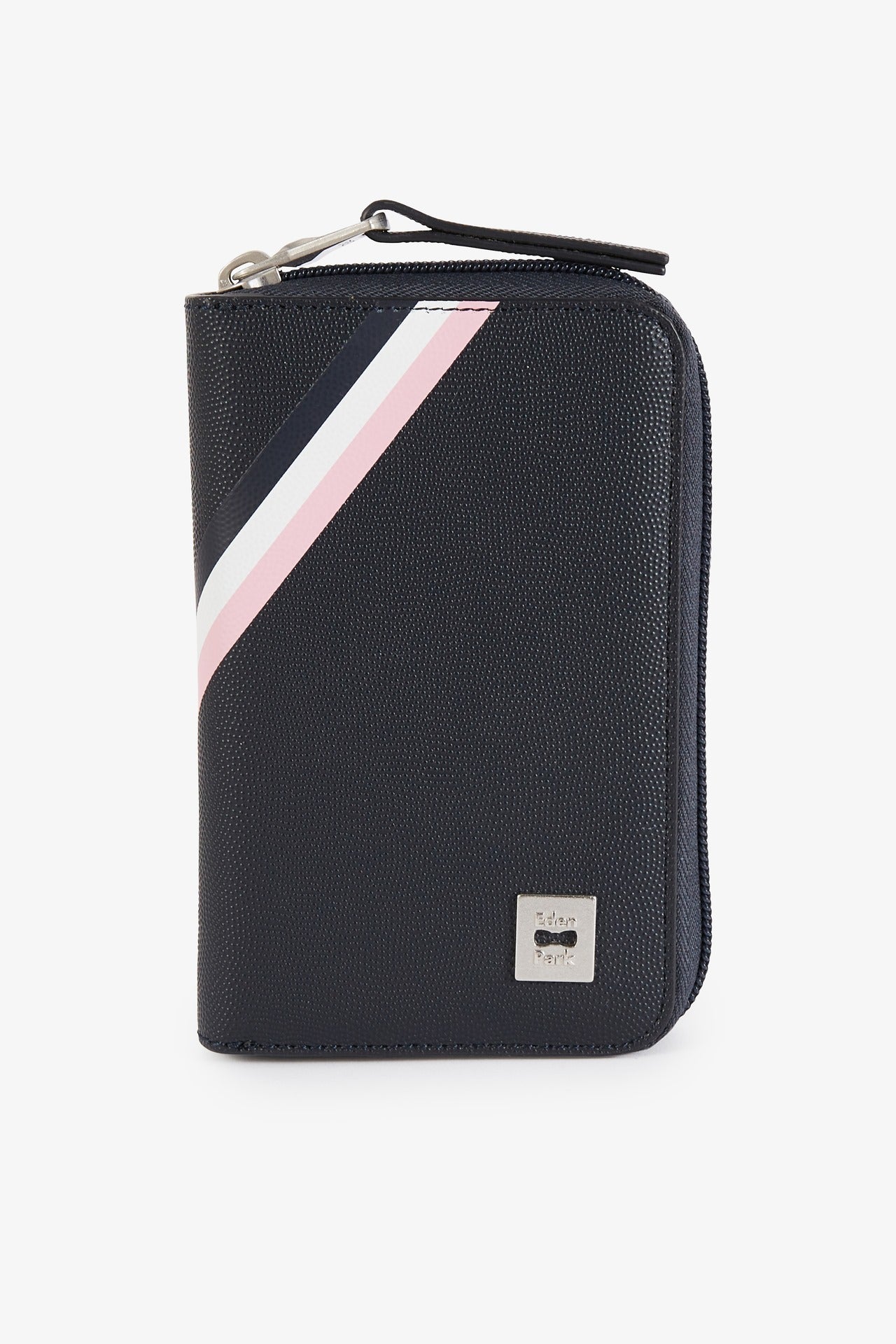 Navy zipped wallet with tricolour details 
