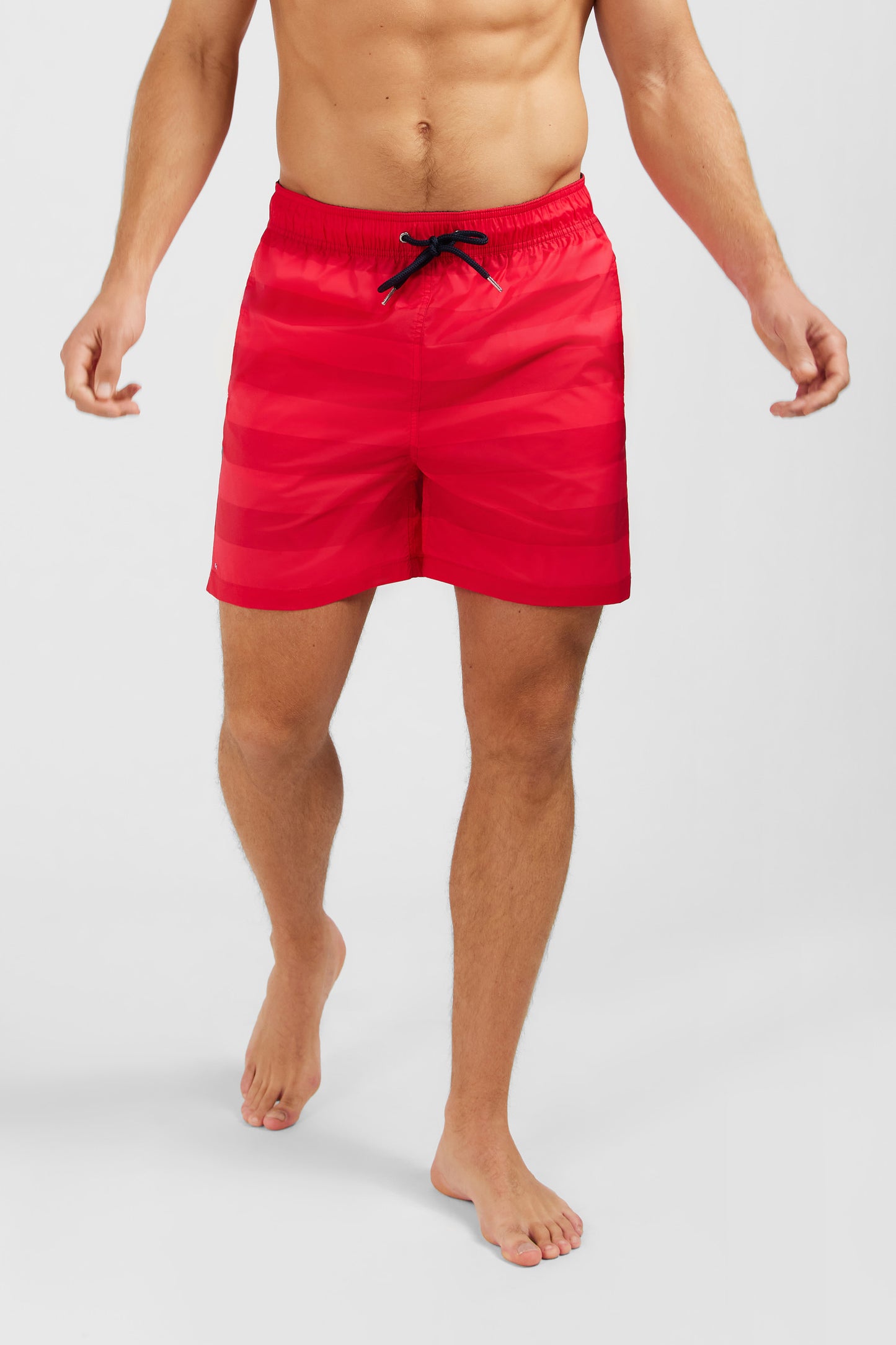 Red striped swim shorts