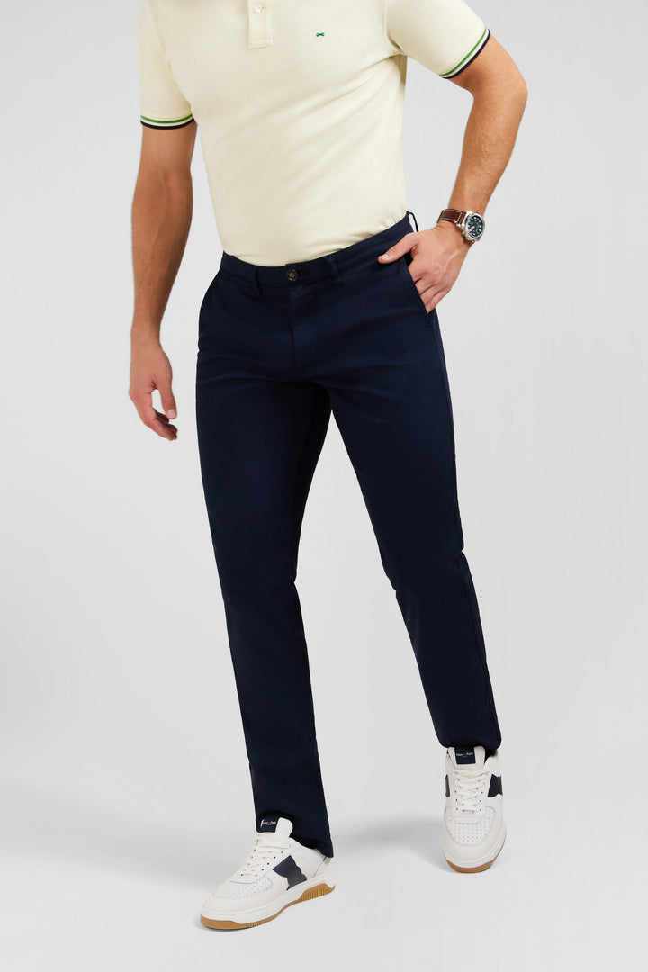 Navy blue pleatless chino trousers