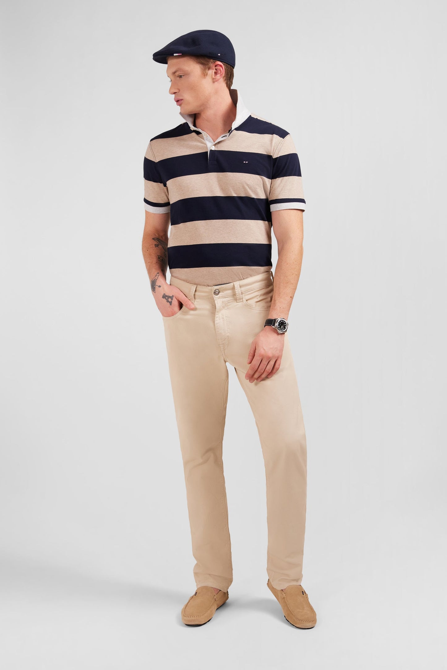 5-pocket straight-leg beige trousers - Image 1
