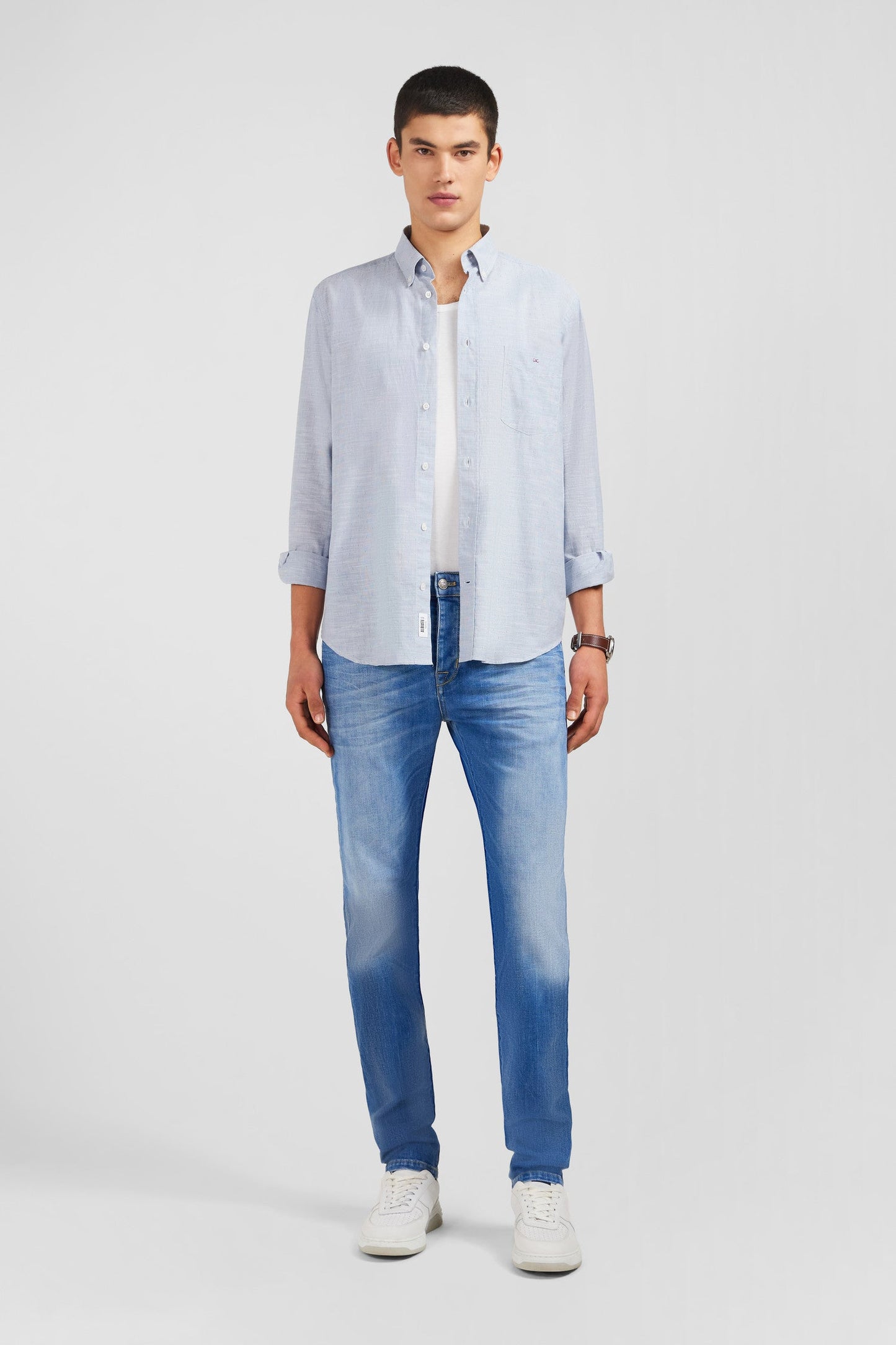 Jean bleu délavé en coton denim stretch coupe Slim - Image 1