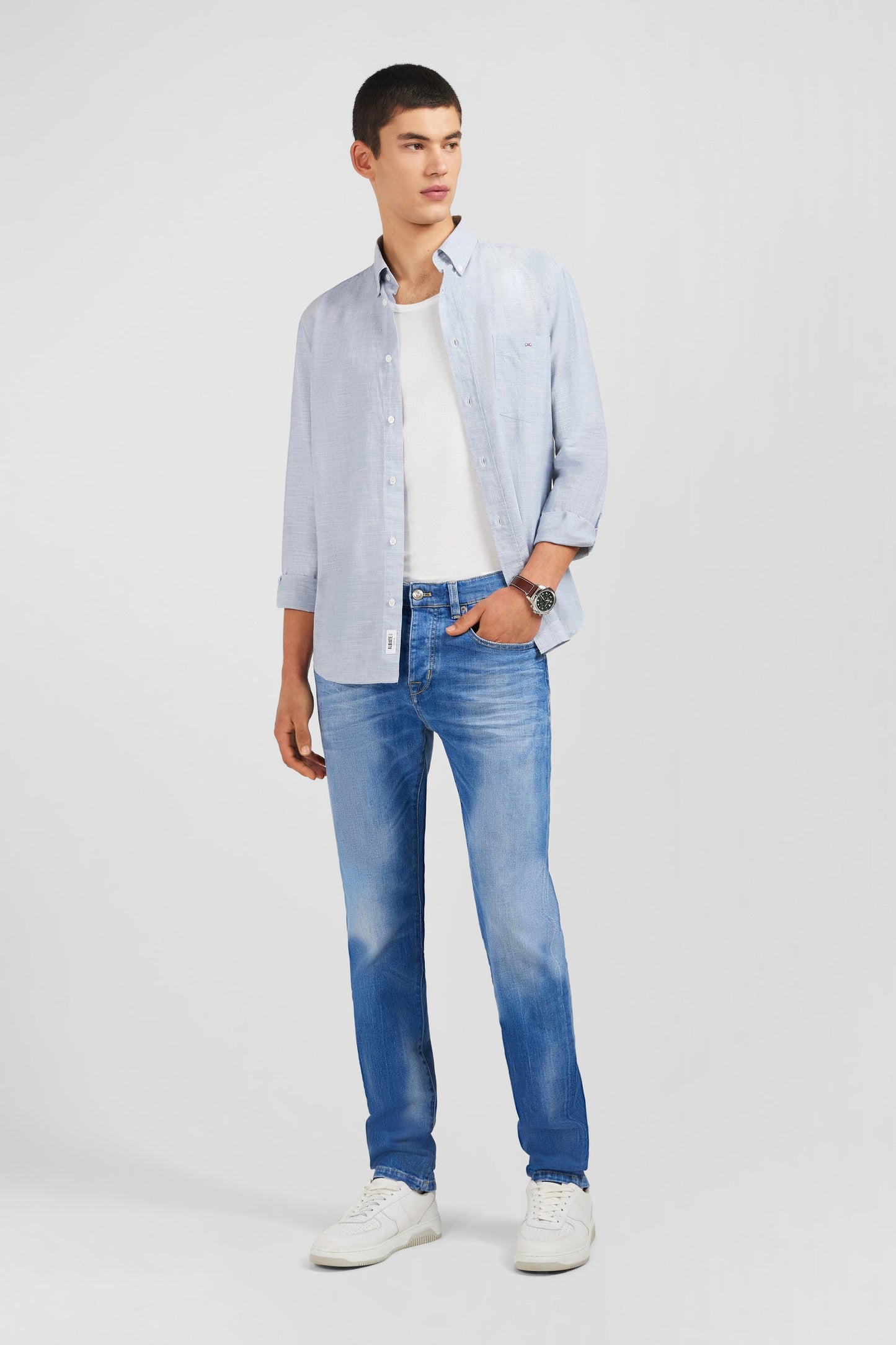 Jean bleu délavé en coton denim stretch coupe Slim - Image 3
