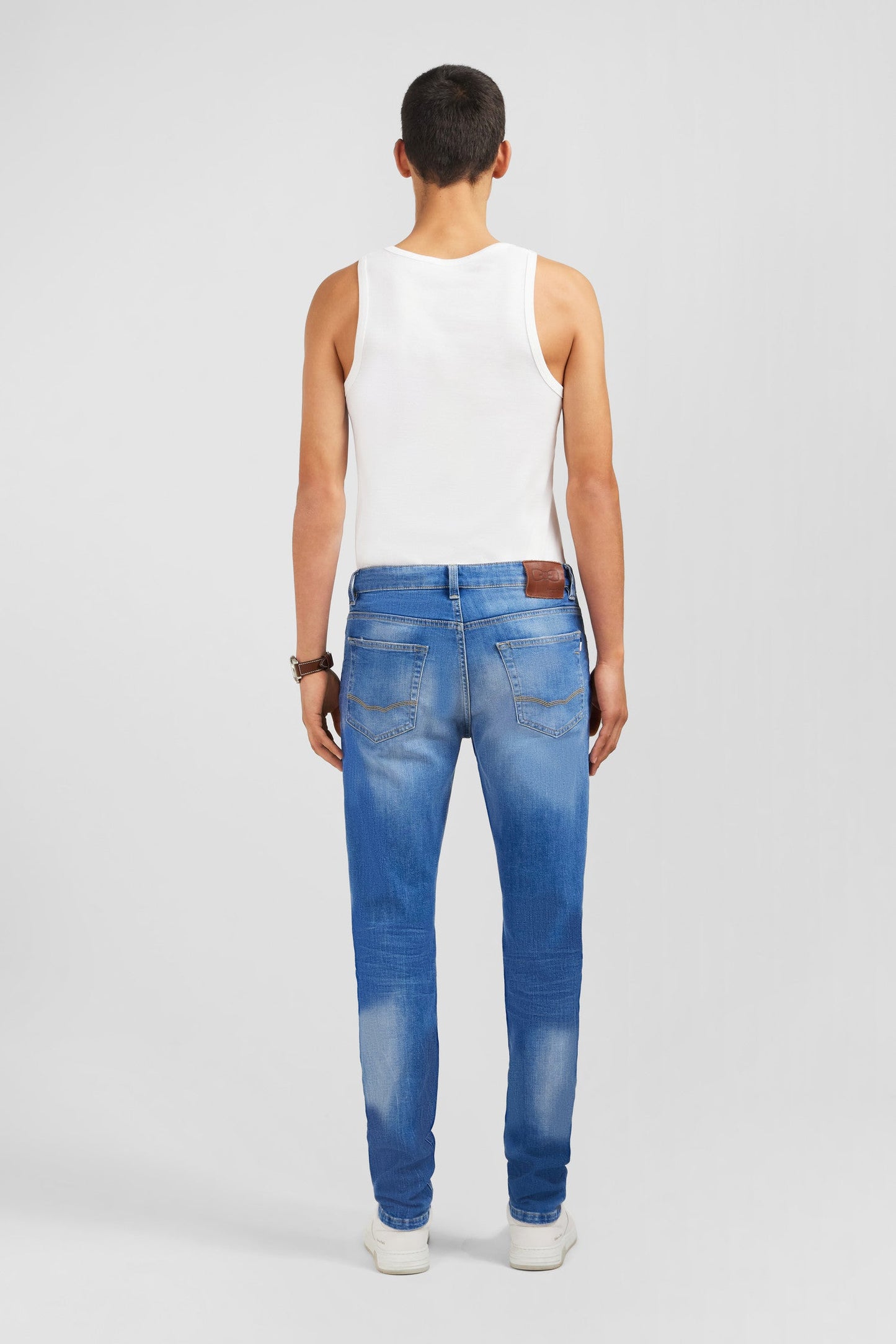 Jean bleu délavé en coton denim stretch coupe Slim - Image 5