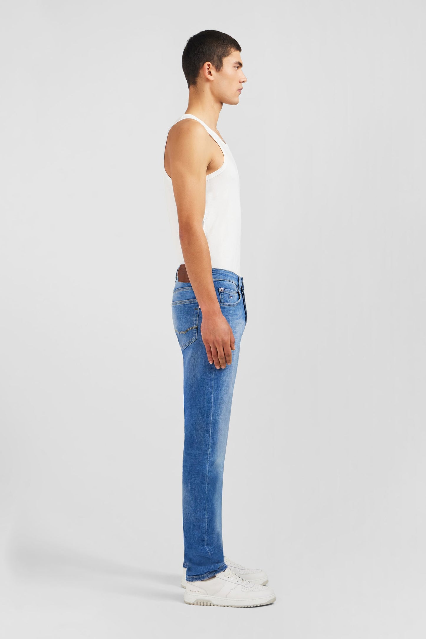 Jean bleu délavé en coton denim stretch coupe Slim - Image 4