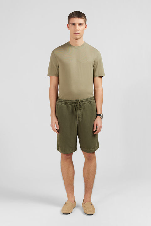 Khaki Bermuda shorts with elasticated waist - Image 1