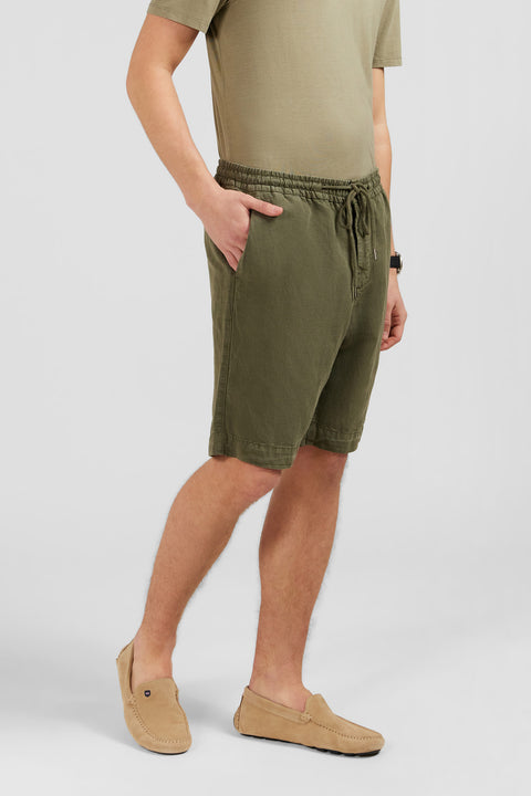 Khaki Bermuda shorts with elasticated waist - Image 3