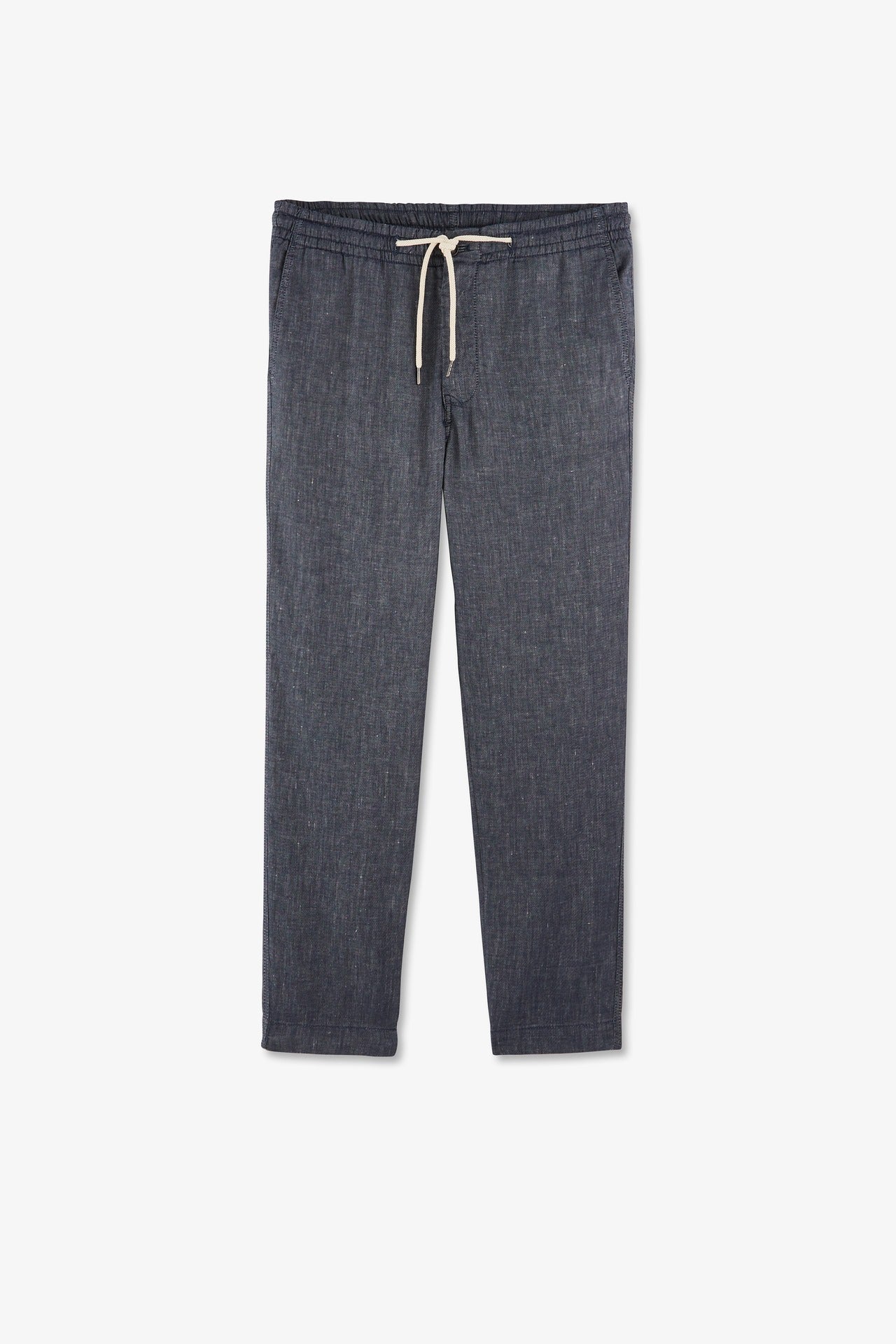 Pantalon à taille élastiquée en lin mélangé coupe Slim marine - Image 1