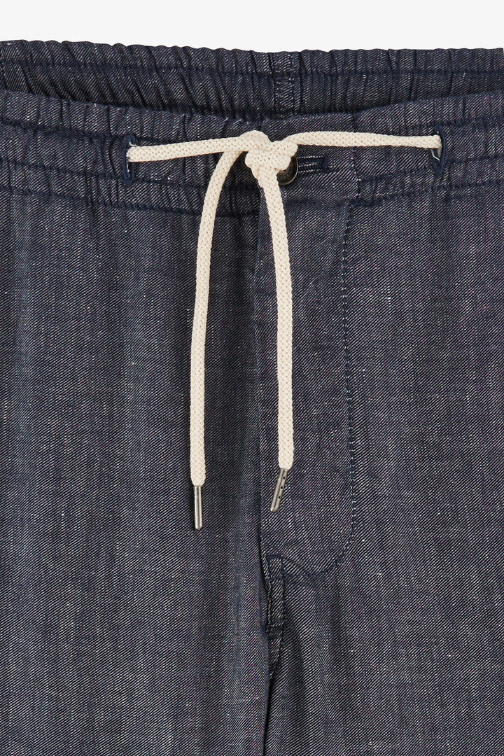 Pantalon à taille élastiquée en lin mélangé coupe Slim marine alt view