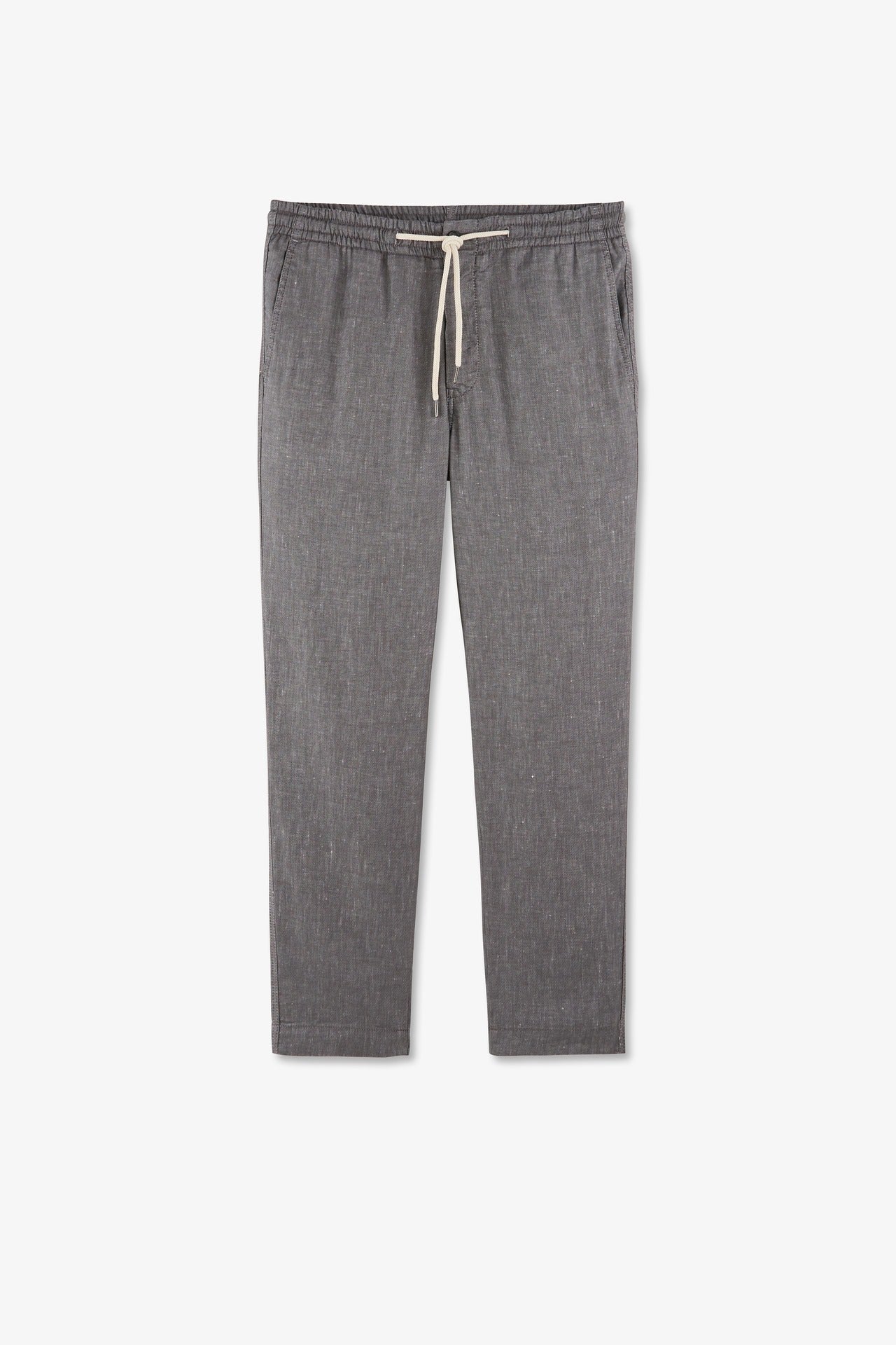 Pantalon à taille élastiquée en lin mélangé coupe Slim gris - Image 1