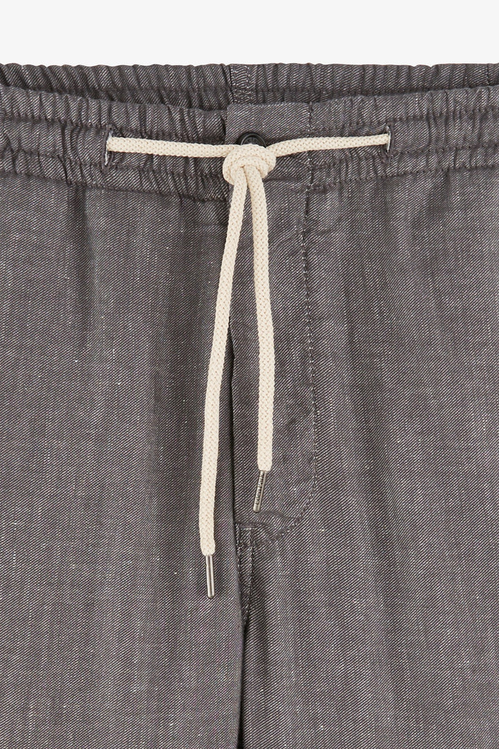 Pantalon à taille élastiquée en lin mélangé coupe Slim gris alt view