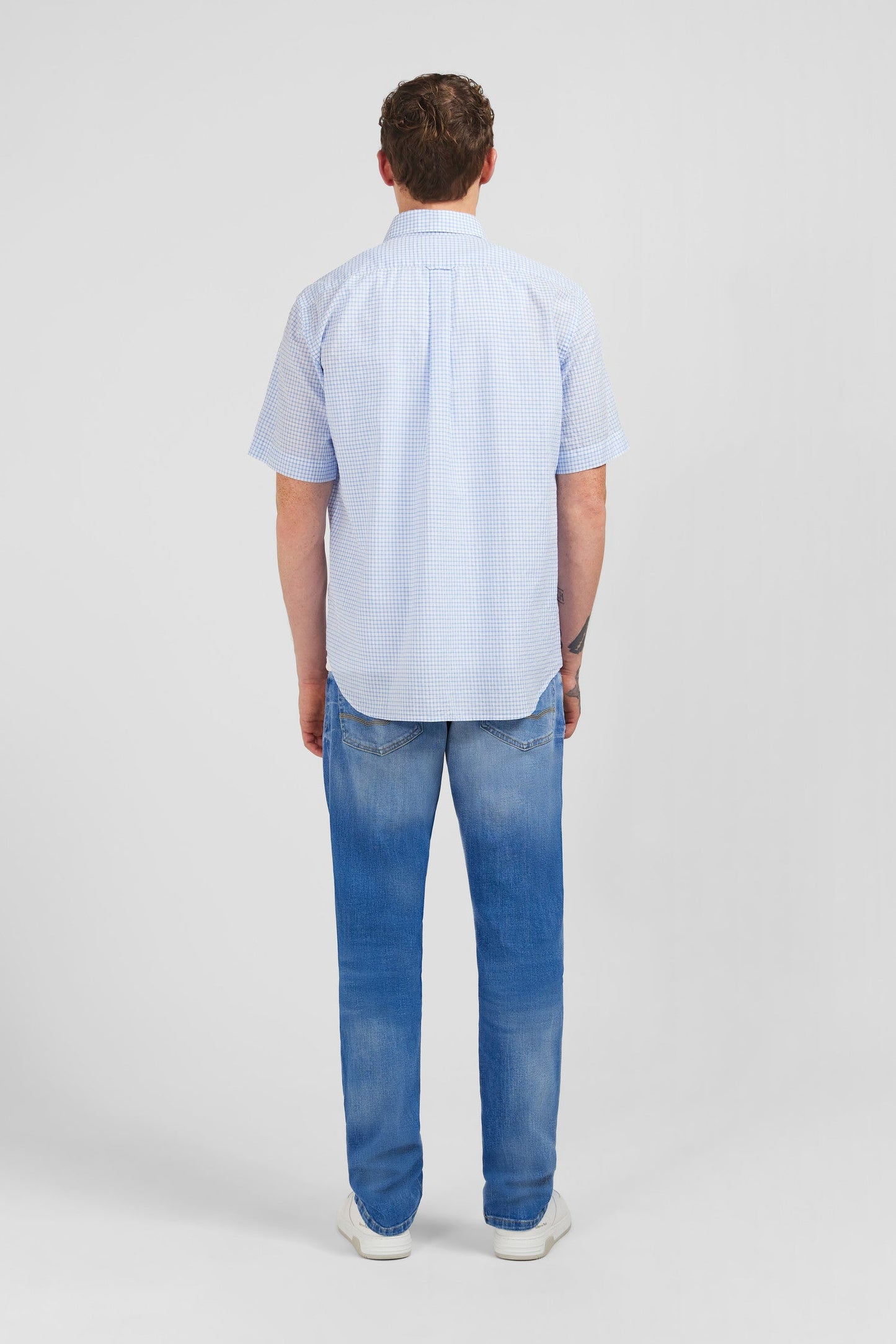 Chemisette bleu clair à carreaux en coton dobby - Image 5