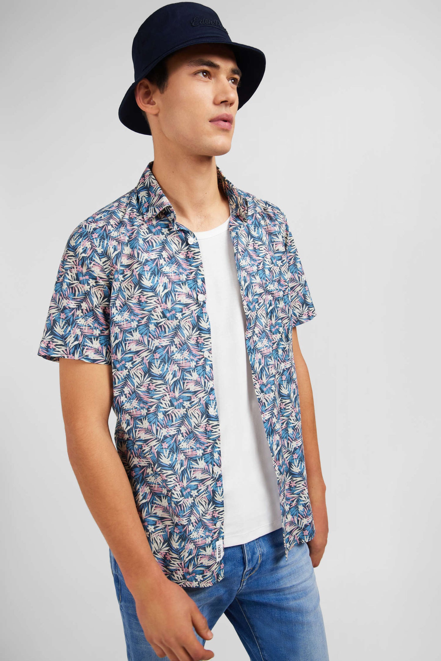 Blue shirt with exclusive floral print