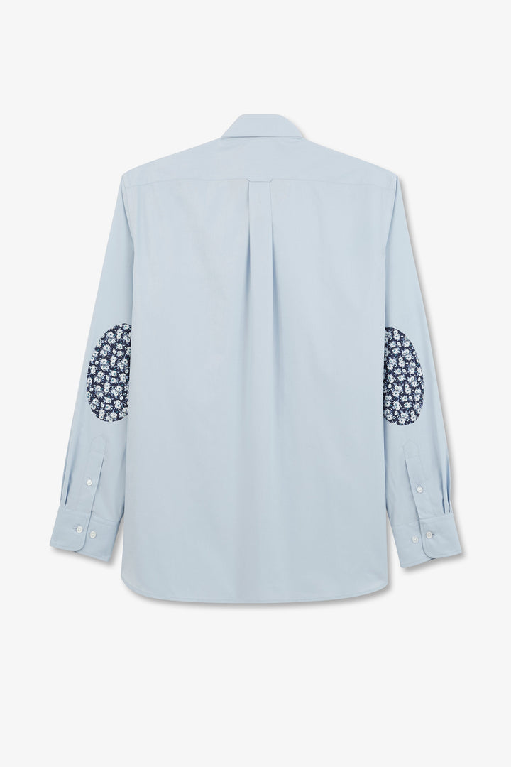 Light blue shirt with floral elbow patches