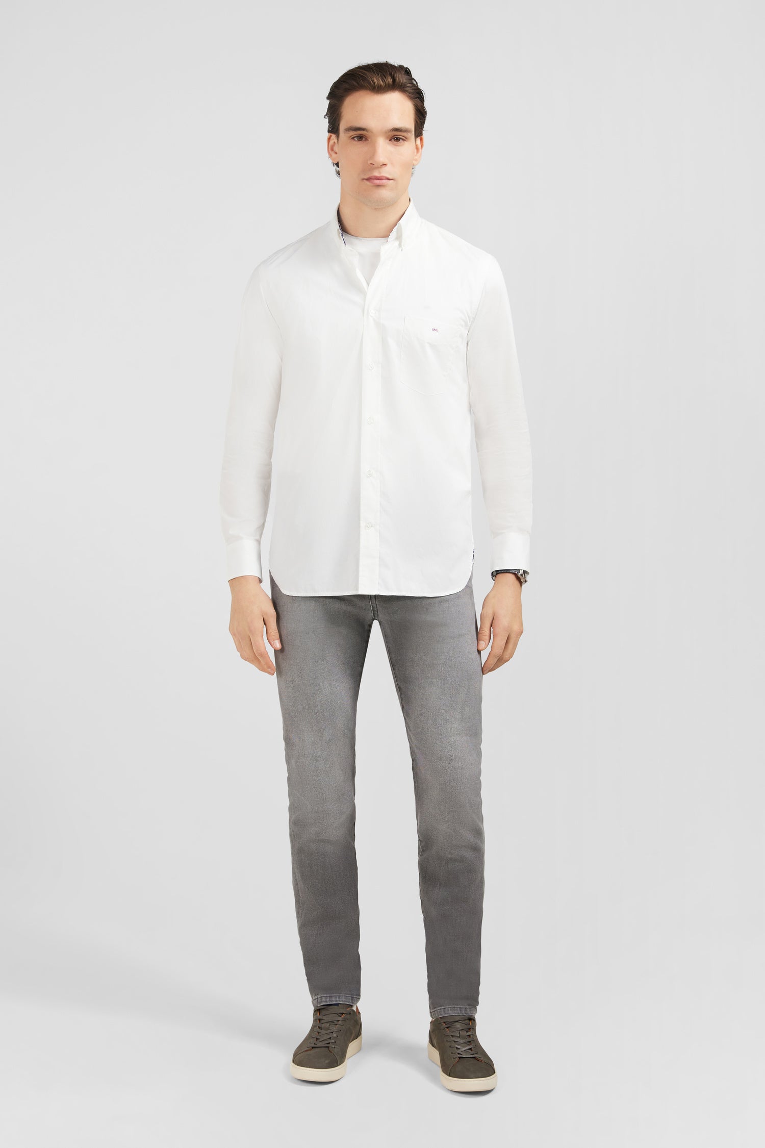 White shirt with floral elbow patches
