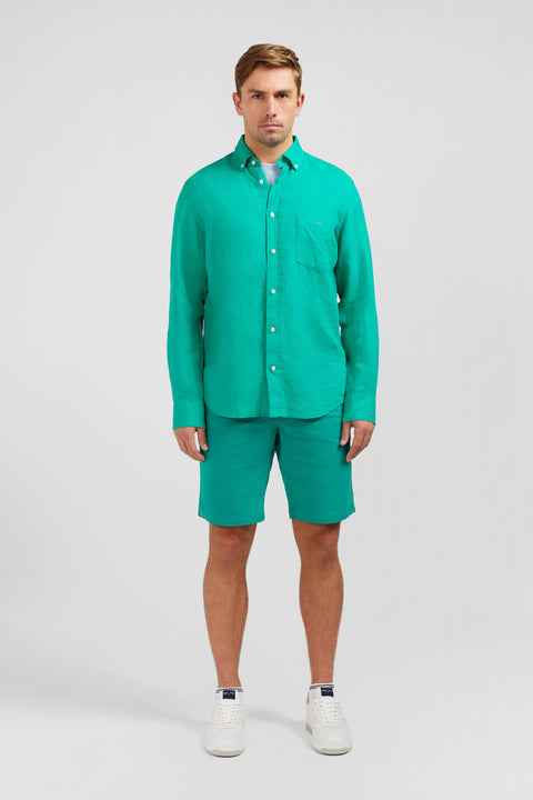 Plain green linen shirt - Image 1