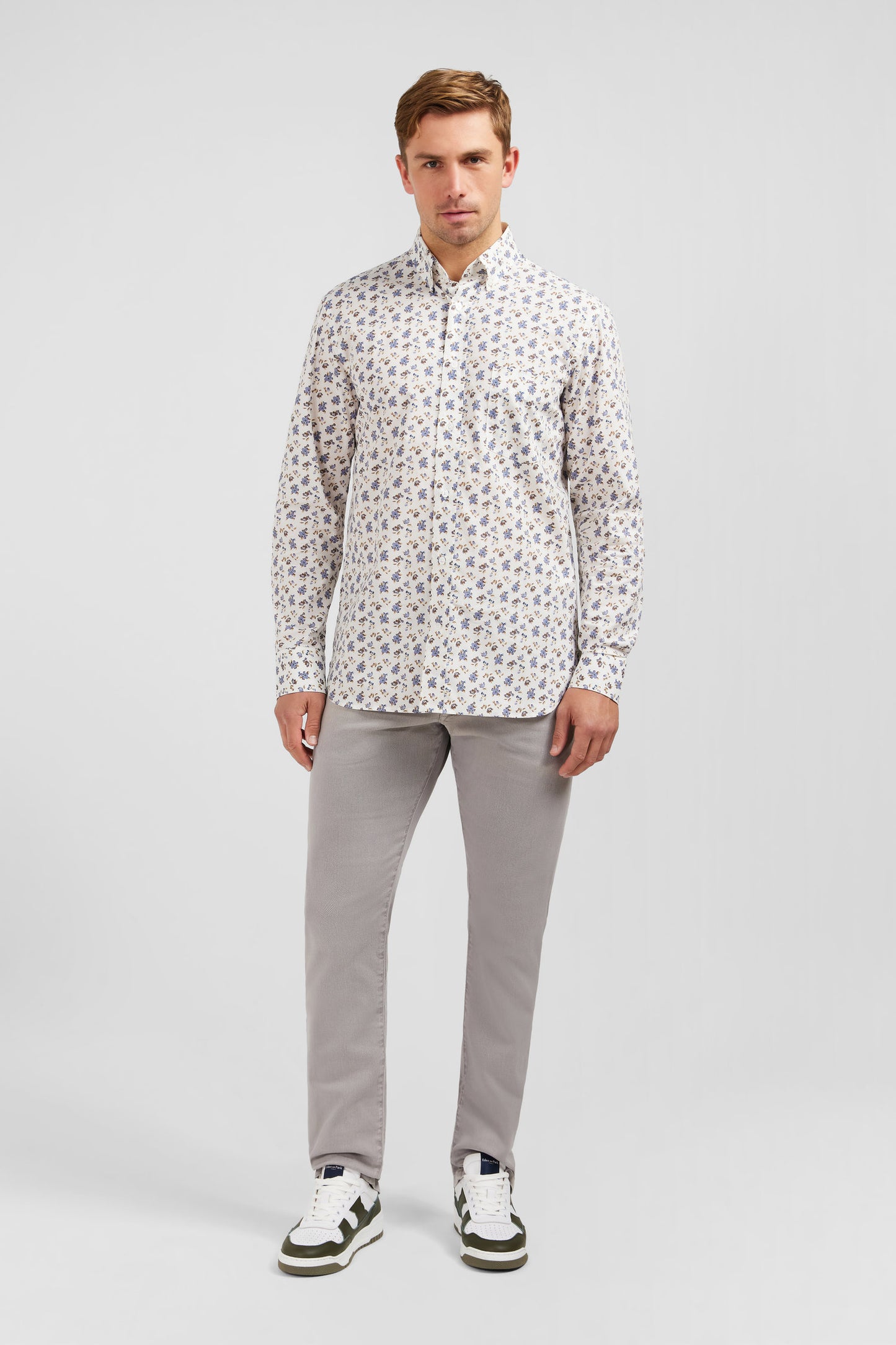 Beige floral-print shirt