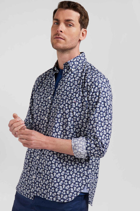 Navy blue shirt with exclusive floral print - Image 3