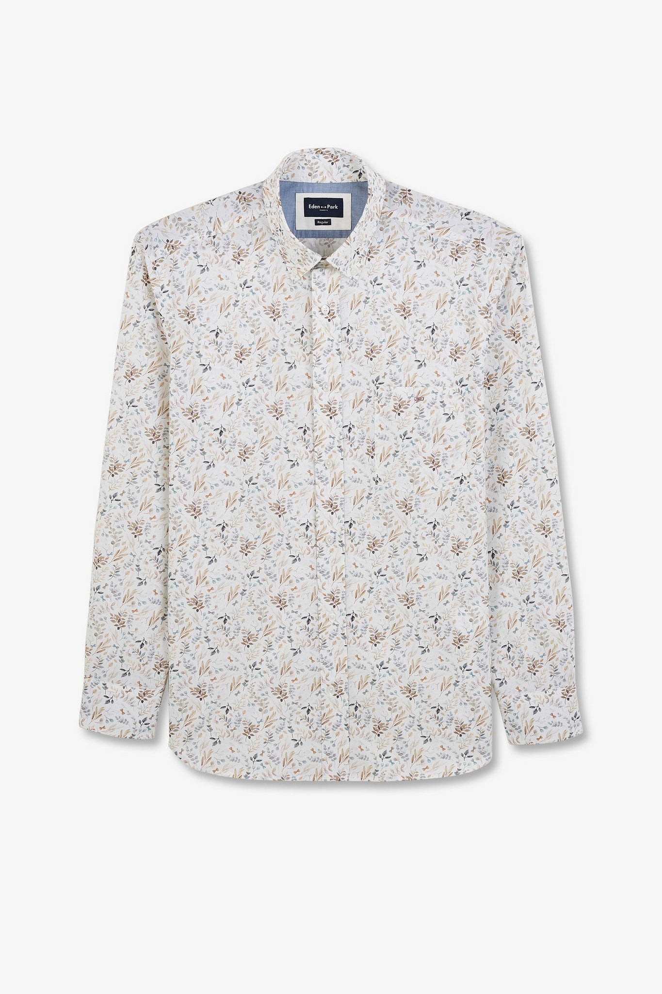Ecru poplin shirt with foliage print