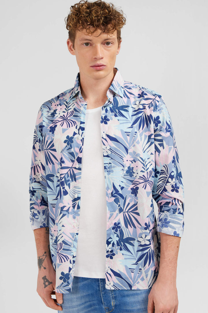 Cotton voile shirt with tropical print