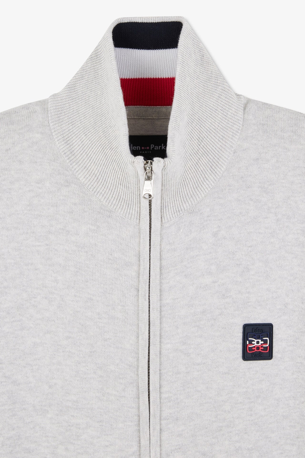 Cardigan zippé gris en coton emblème tricolore - Image 3