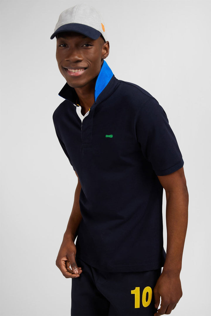 Dark blue short-sleeved polo shirt