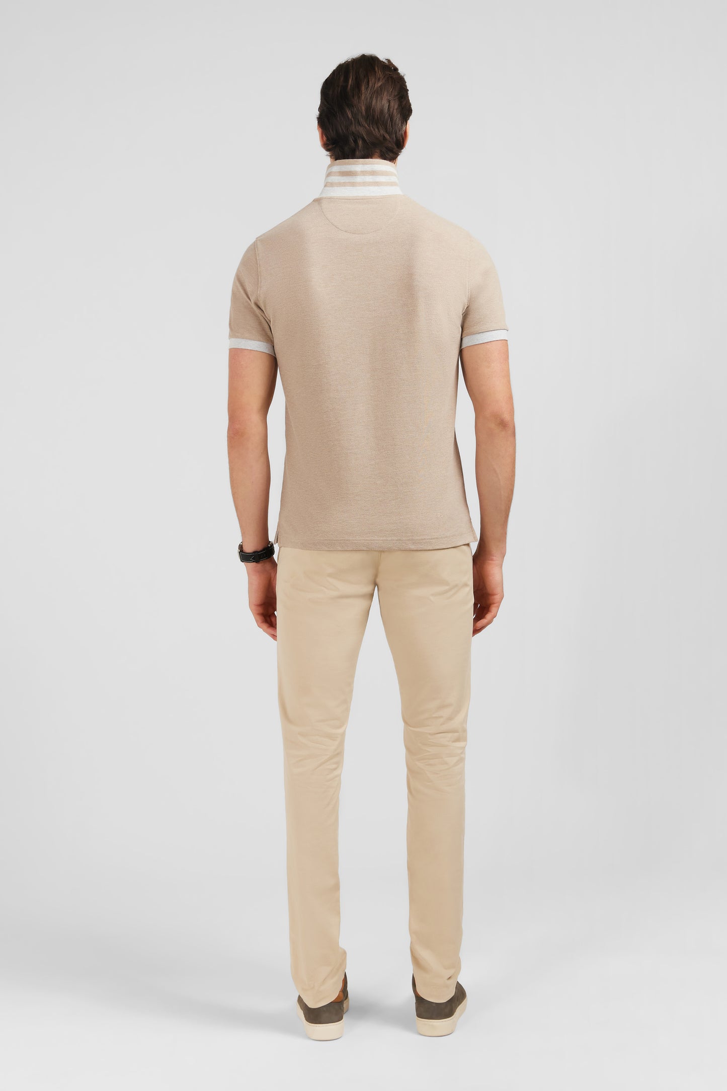 Beige short-sleeved polo shirt