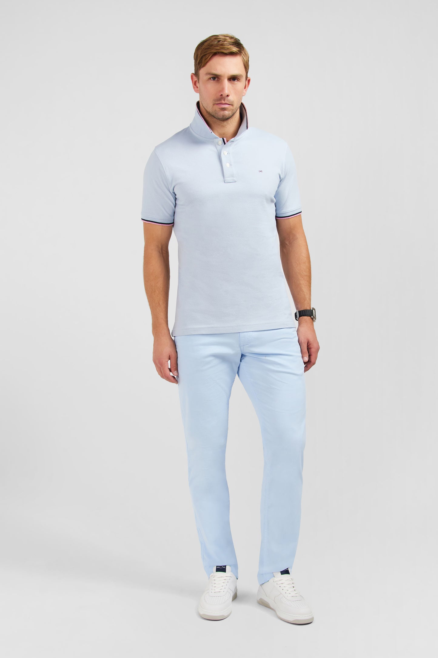 Light blue polo shirt in Pima cotton