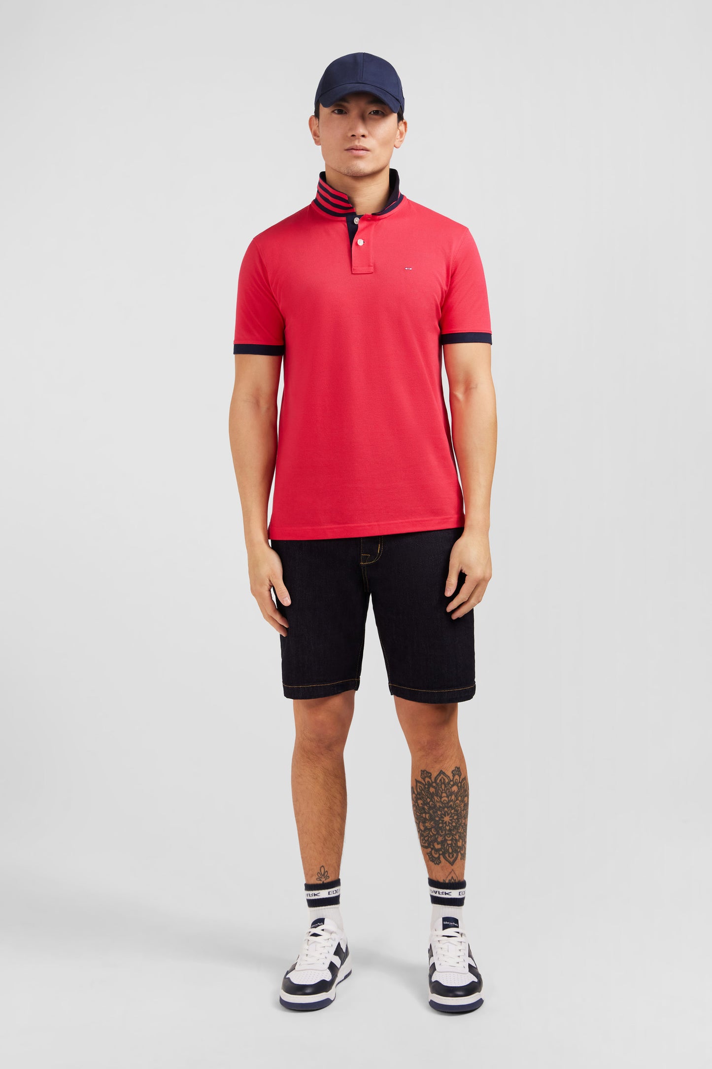 Red short-sleeved polo shirt