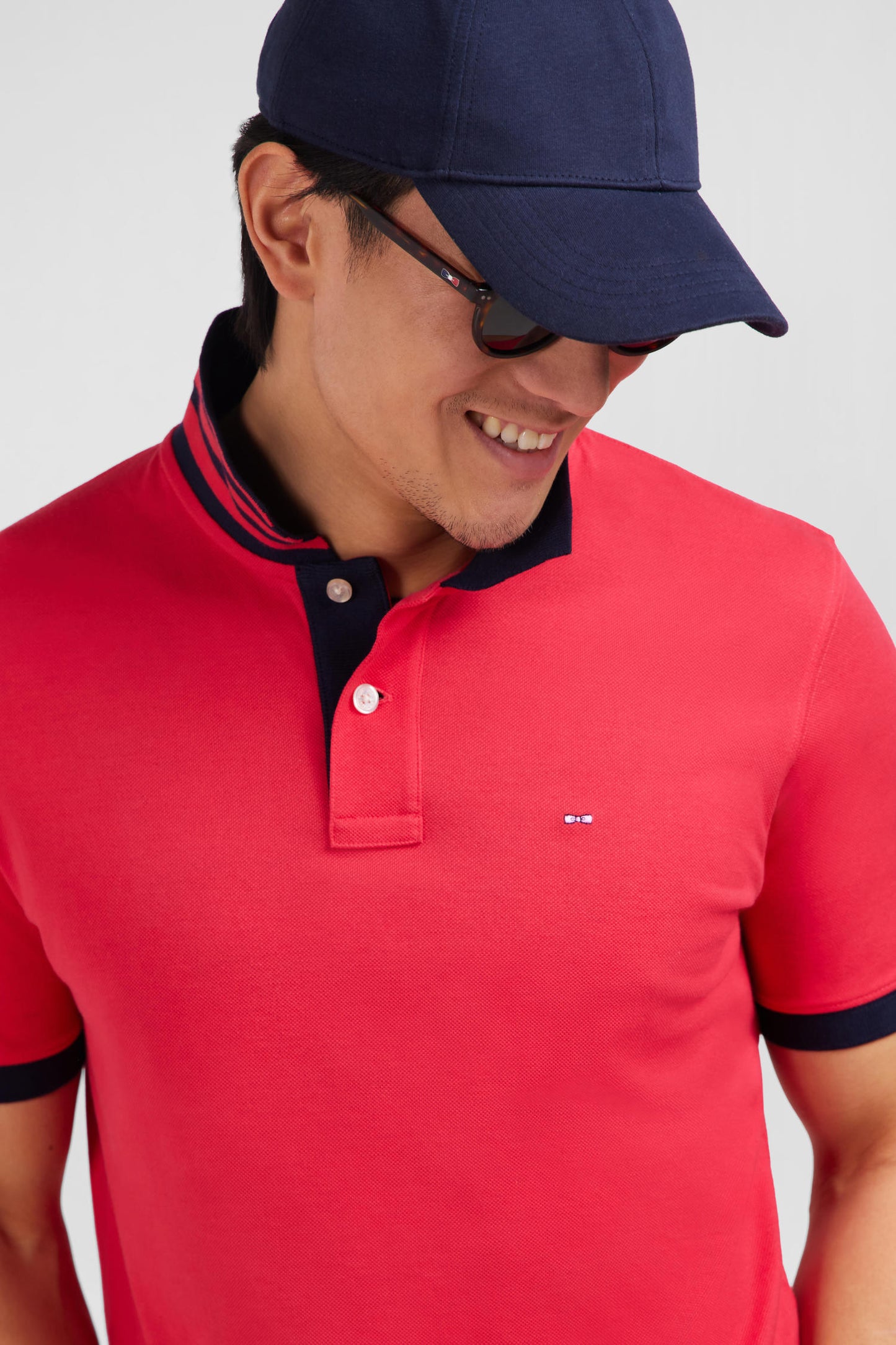 Red short-sleeved polo shirt